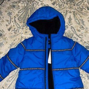 Calvin Klein Little Boys Blue Hooded Logo Tape Bubble Jacket